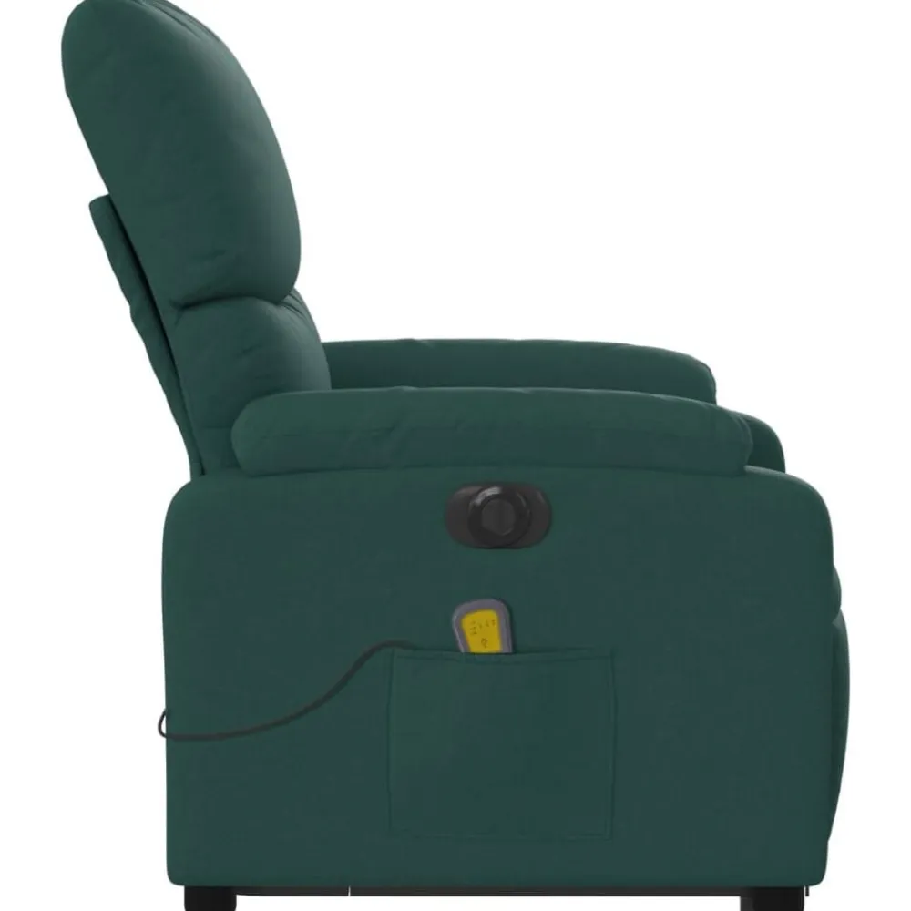 vidaXL Sillón masaje eléctrico reclinable elevable tela Verde oscuro Discount
