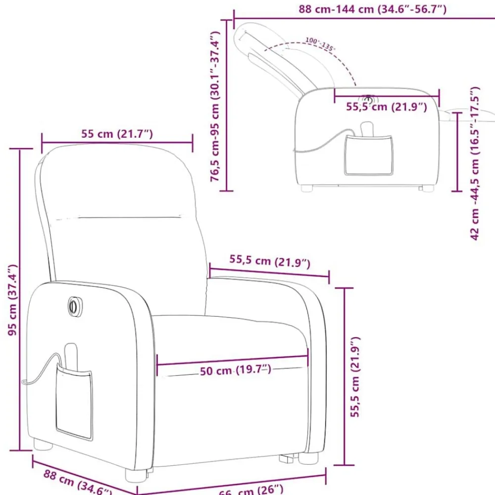 vidaXL Sillas-Sillón masaje eléctrico reclinable elevable tela