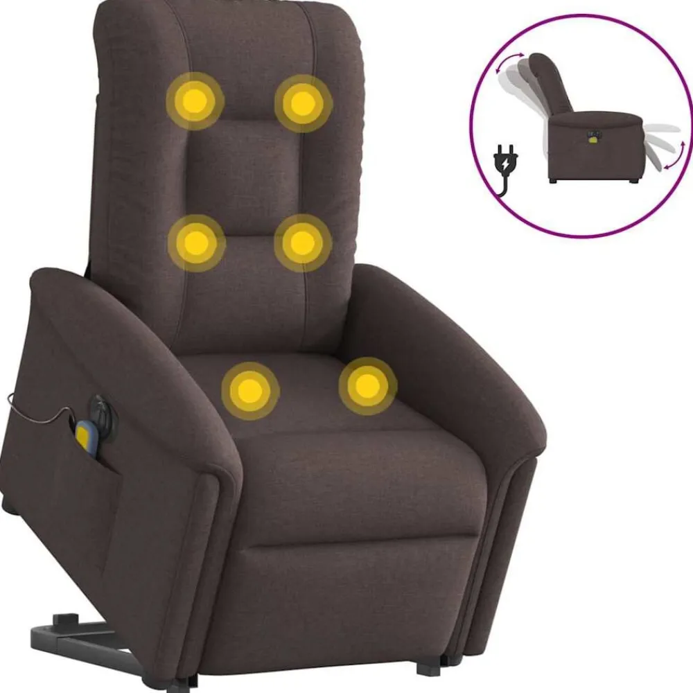 vidaXL Sillas-Sillón masaje eléctrico reclinable elevable tela marrón oscuro