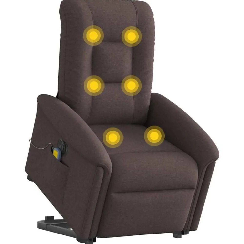 vidaXL Sillas-Sillón masaje eléctrico reclinable elevable tela marrón oscuro