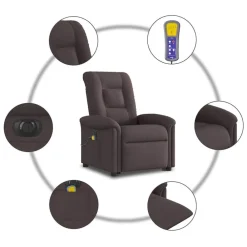 vidaXL Sillas-Sillón masaje eléctrico reclinable elevable tela marrón oscuro