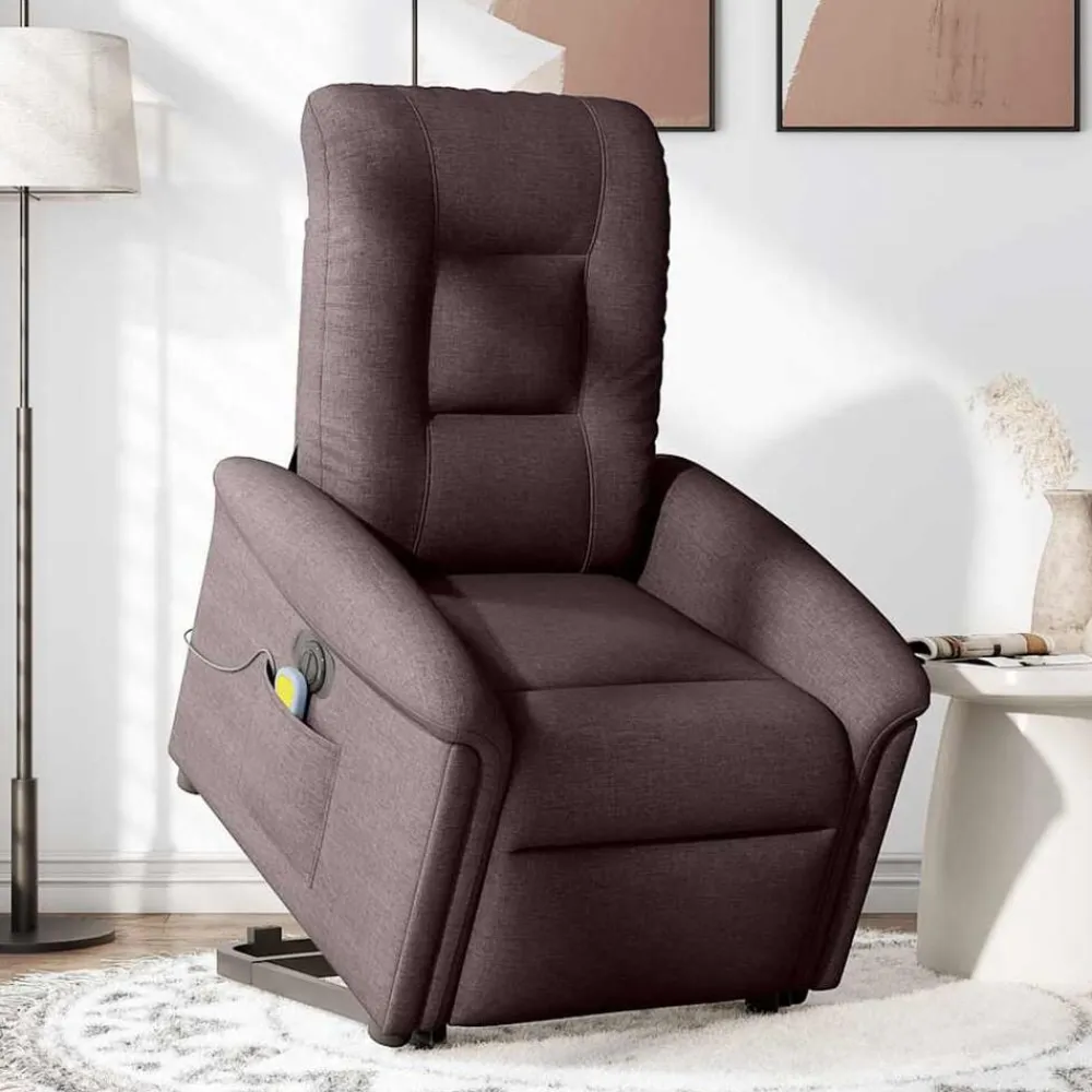 vidaXL Sillas-Sillón masaje eléctrico reclinable elevable tela marrón oscuro