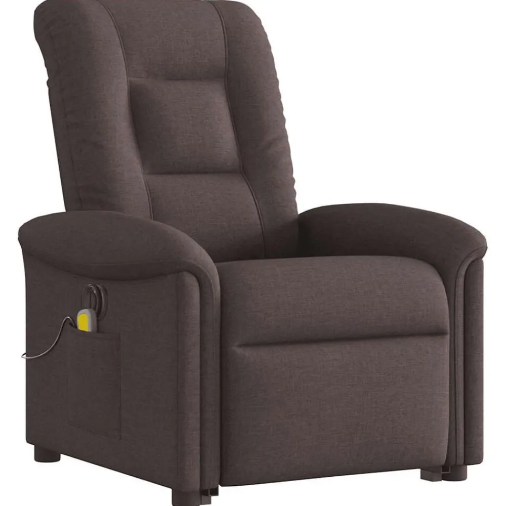 vidaXL Sillas-Sillón masaje eléctrico reclinable elevable tela marrón oscuro