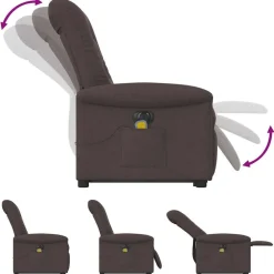 vidaXL Sillas-Sillón masaje eléctrico reclinable elevable tela marrón oscuro