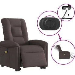 vidaXL Sillas-Sillón masaje eléctrico reclinable elevable tela marrón oscuro