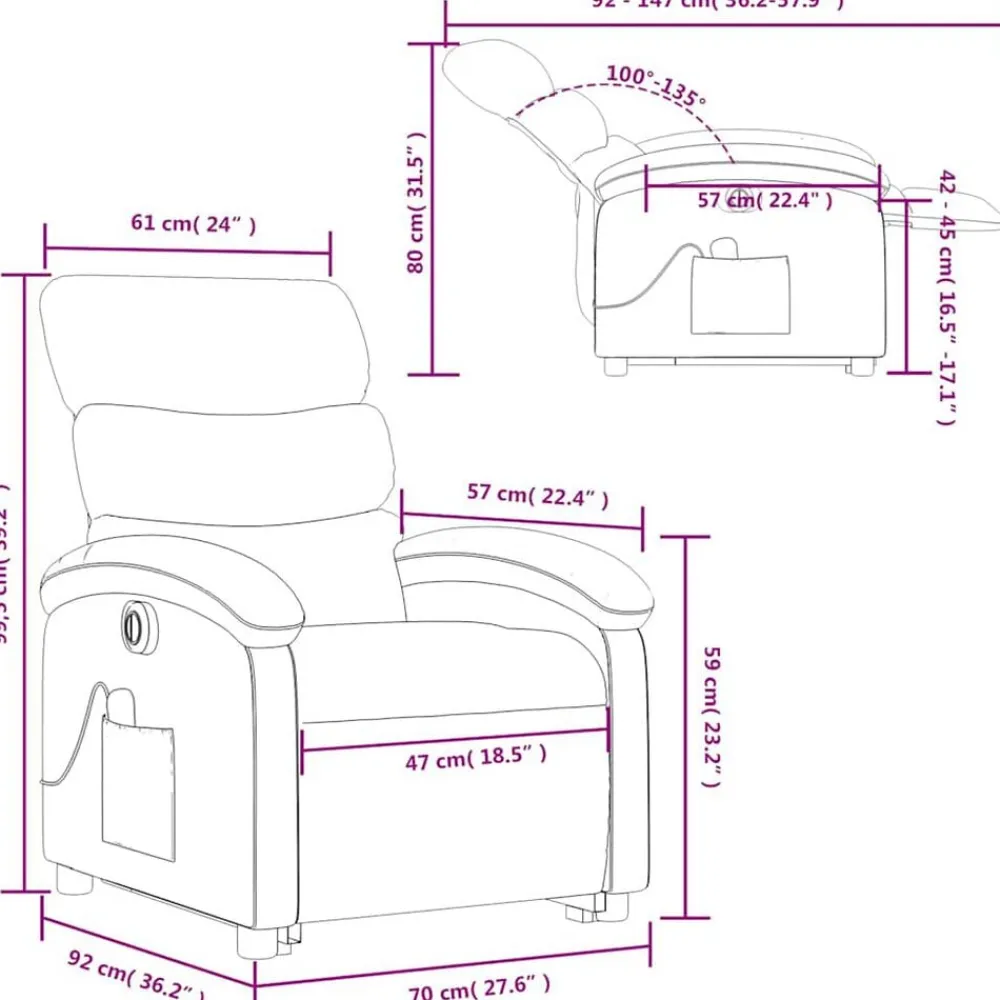 vidaXL Sillas-Sillón masaje eléctrico reclinable elevable tela