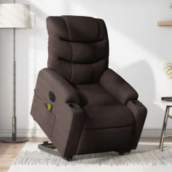 vidaXL Sillas-Sillón masaje eléctrico reclinable elevable tela marrón oscuro