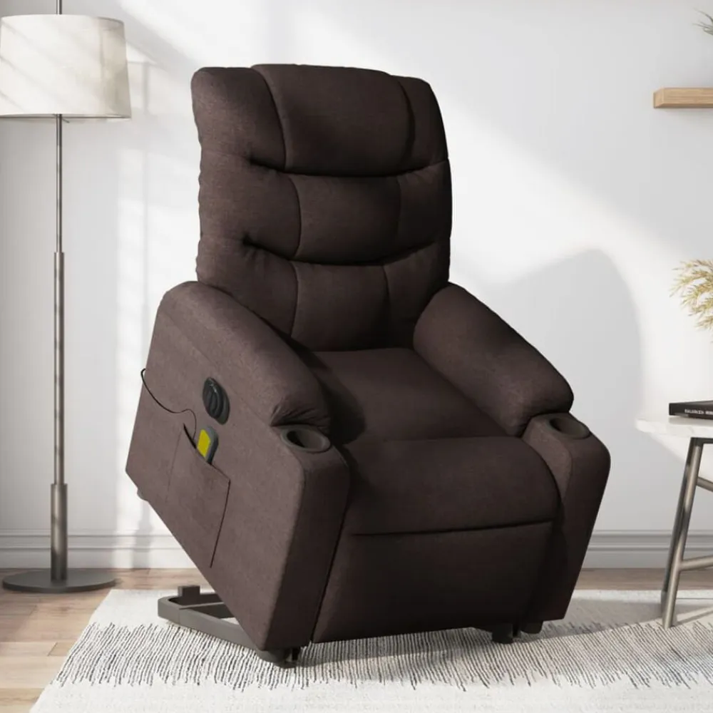 vidaXL Sillas-Sillón masaje eléctrico reclinable elevable tela marrón oscuro