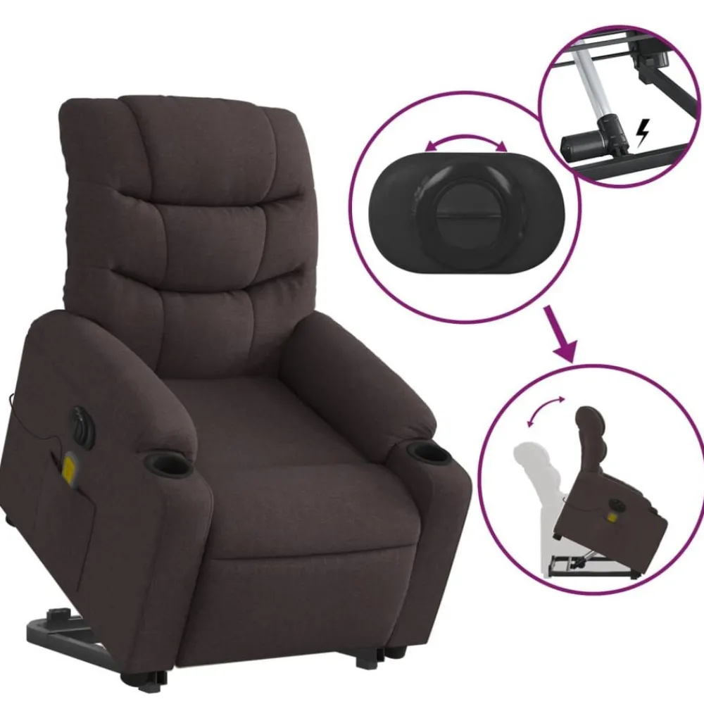 vidaXL Sillas-Sillón masaje eléctrico reclinable elevable tela marrón oscuro