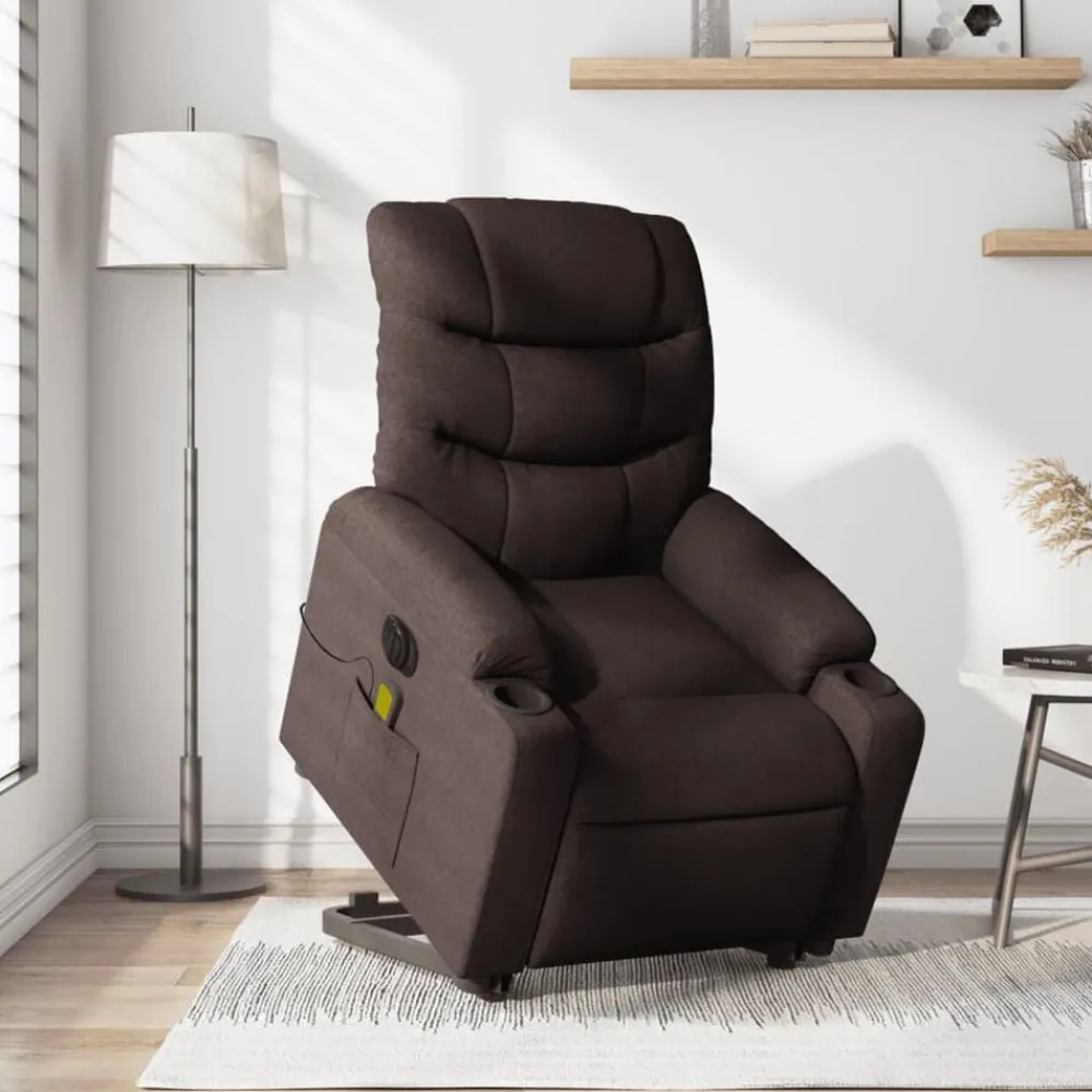 vidaXL Sillas-Sillón masaje eléctrico reclinable elevable tela marrón oscuro