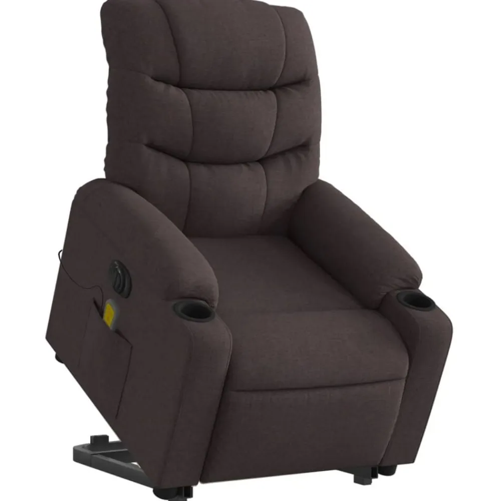 vidaXL Sillas-Sillón masaje eléctrico reclinable elevable tela marrón oscuro