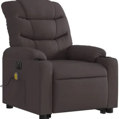 vidaXL Sillas-Sillón masaje eléctrico reclinable elevable tela marrón oscuro