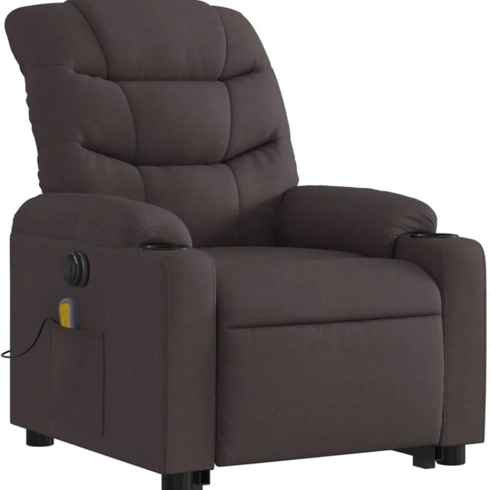 vidaXL Sillas-Sillón masaje eléctrico reclinable elevable tela marrón oscuro