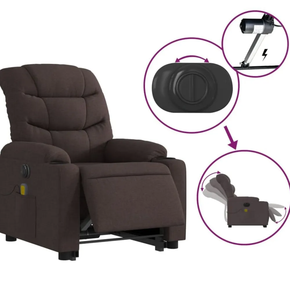 vidaXL Sillas-Sillón masaje eléctrico reclinable elevable tela marrón oscuro