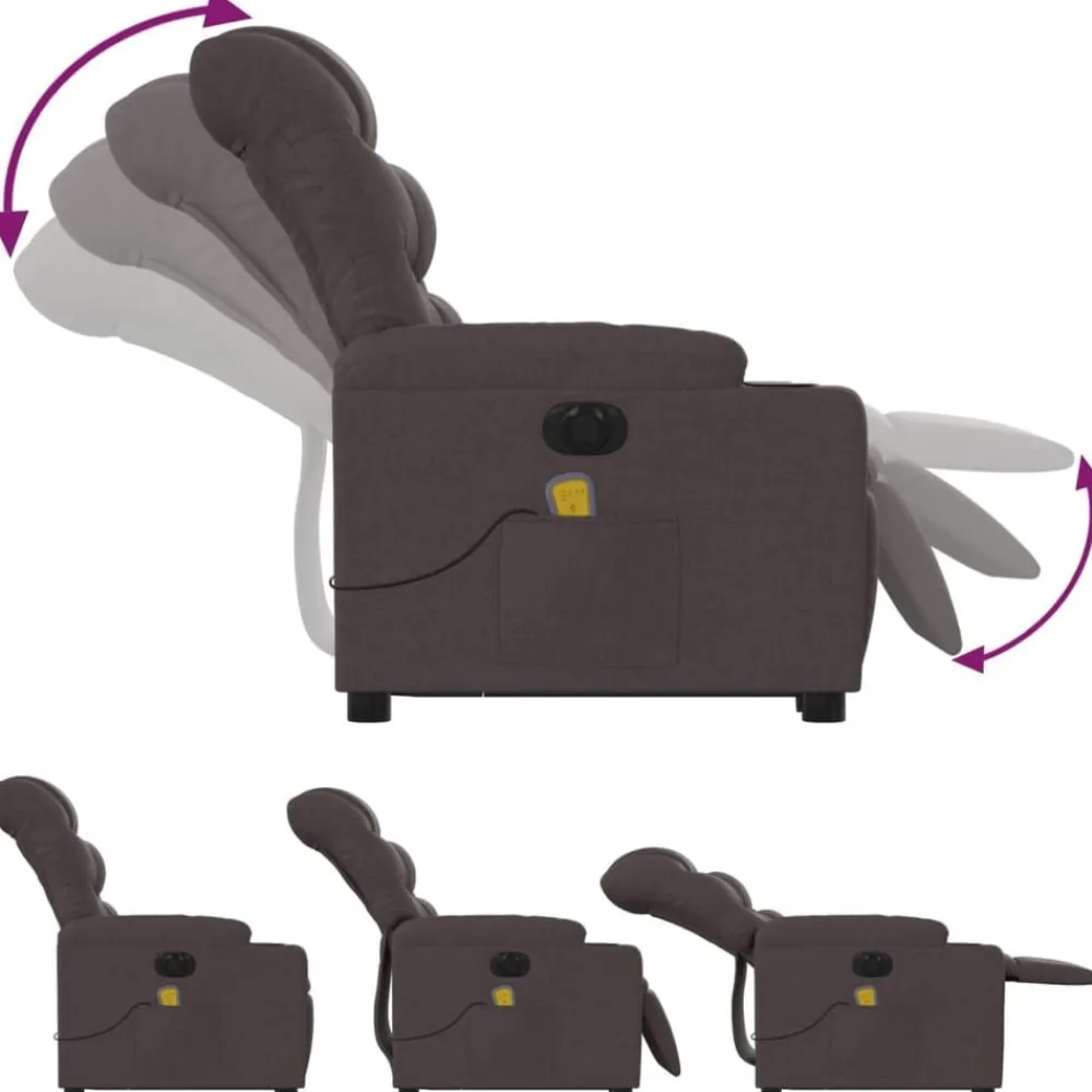 vidaXL Sillas-Sillón masaje eléctrico reclinable elevable tela marrón oscuro