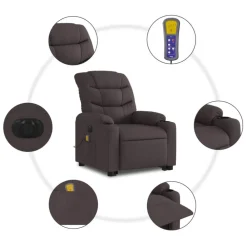 vidaXL Sillas-Sillón masaje eléctrico reclinable elevable tela marrón oscuro