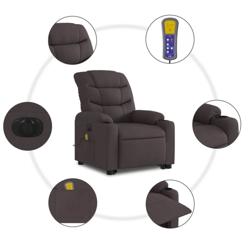 vidaXL Sillas-Sillón masaje eléctrico reclinable elevable tela marrón oscuro