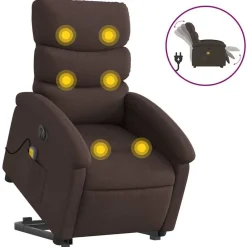 vidaXL Sillas-Sillón masaje eléctrico reclinable elevable tela marrón oscuro