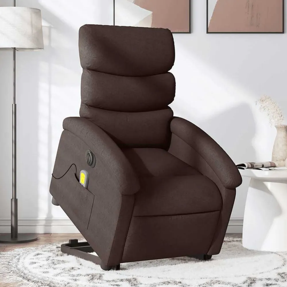 vidaXL Sillas-Sillón masaje eléctrico reclinable elevable tela marrón oscuro
