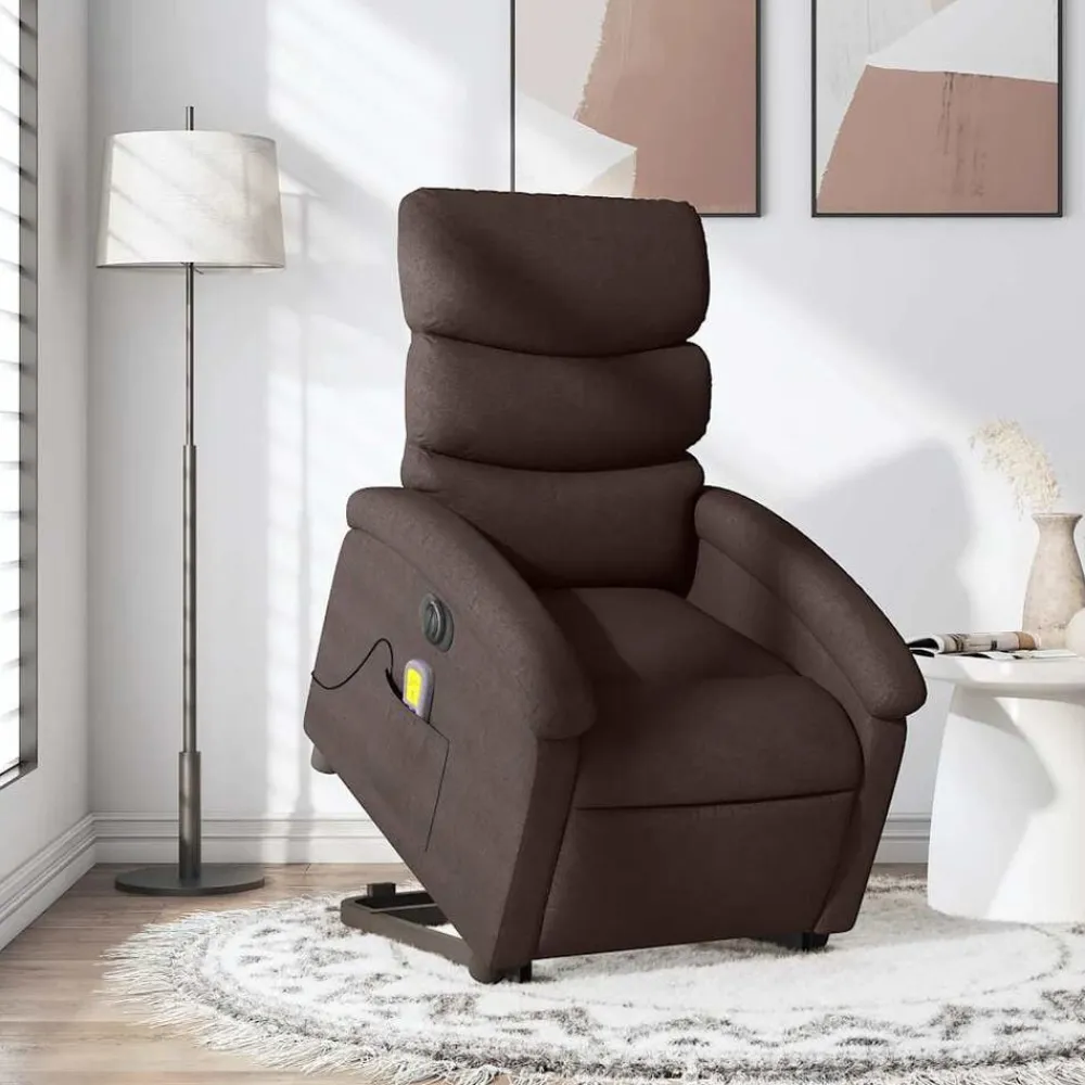 vidaXL Sillas-Sillón masaje eléctrico reclinable elevable tela marrón oscuro