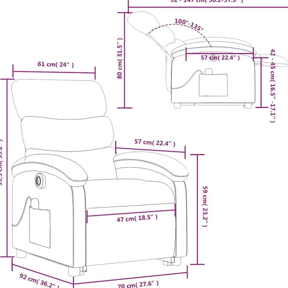 vidaXL Sillas-Sillón masaje eléctrico reclinable elevable tela marrón oscuro