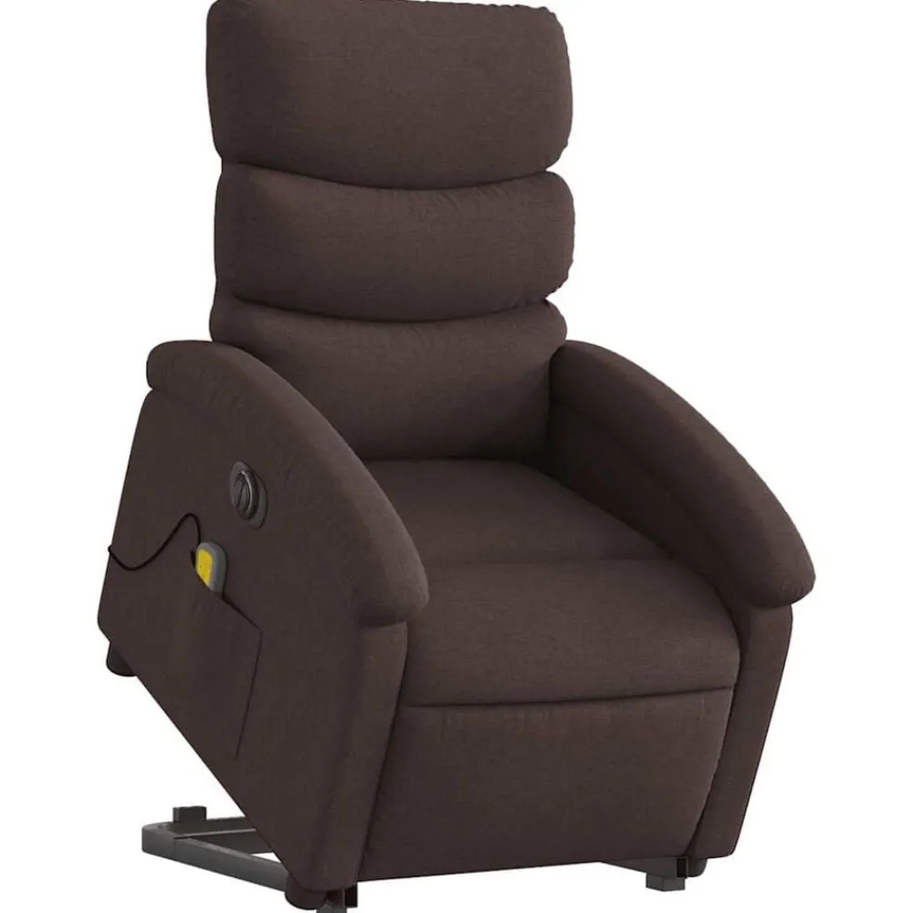 vidaXL Sillas-Sillón masaje eléctrico reclinable elevable tela marrón oscuro