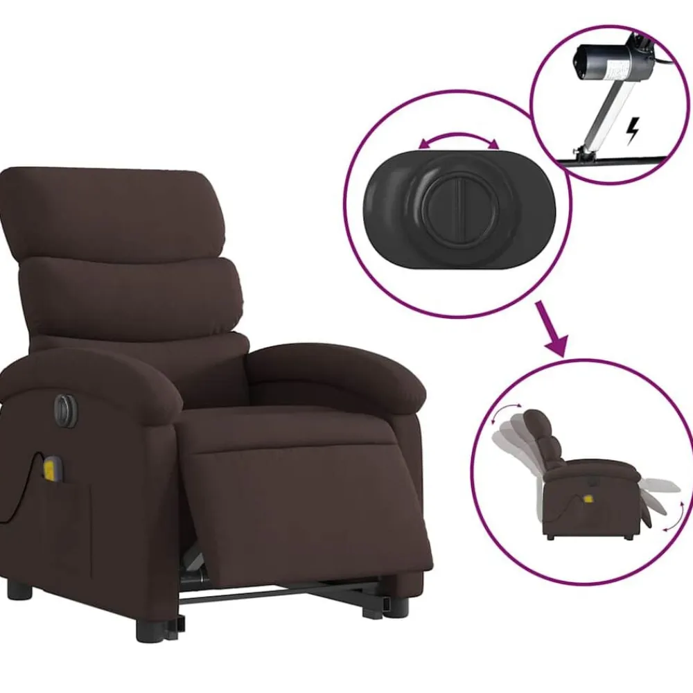 vidaXL Sillas-Sillón masaje eléctrico reclinable elevable tela marrón oscuro