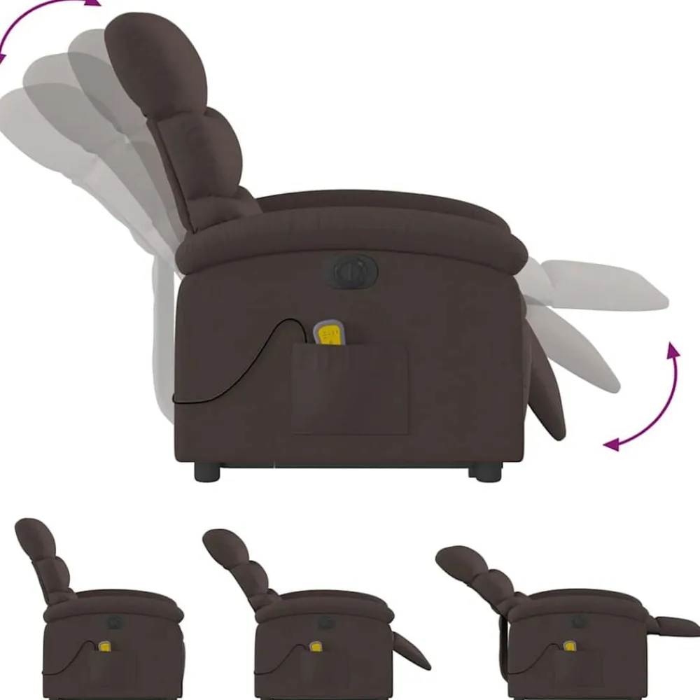 vidaXL Sillas-Sillón masaje eléctrico reclinable elevable tela marrón oscuro