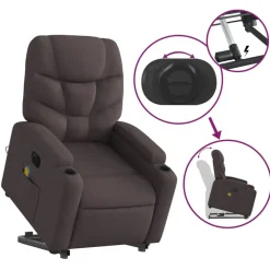 vidaXL Sillas-Sillón masaje eléctrico reclinable elevable tela marrón oscuro