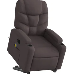 vidaXL Sillas-Sillón masaje eléctrico reclinable elevable tela marrón oscuro