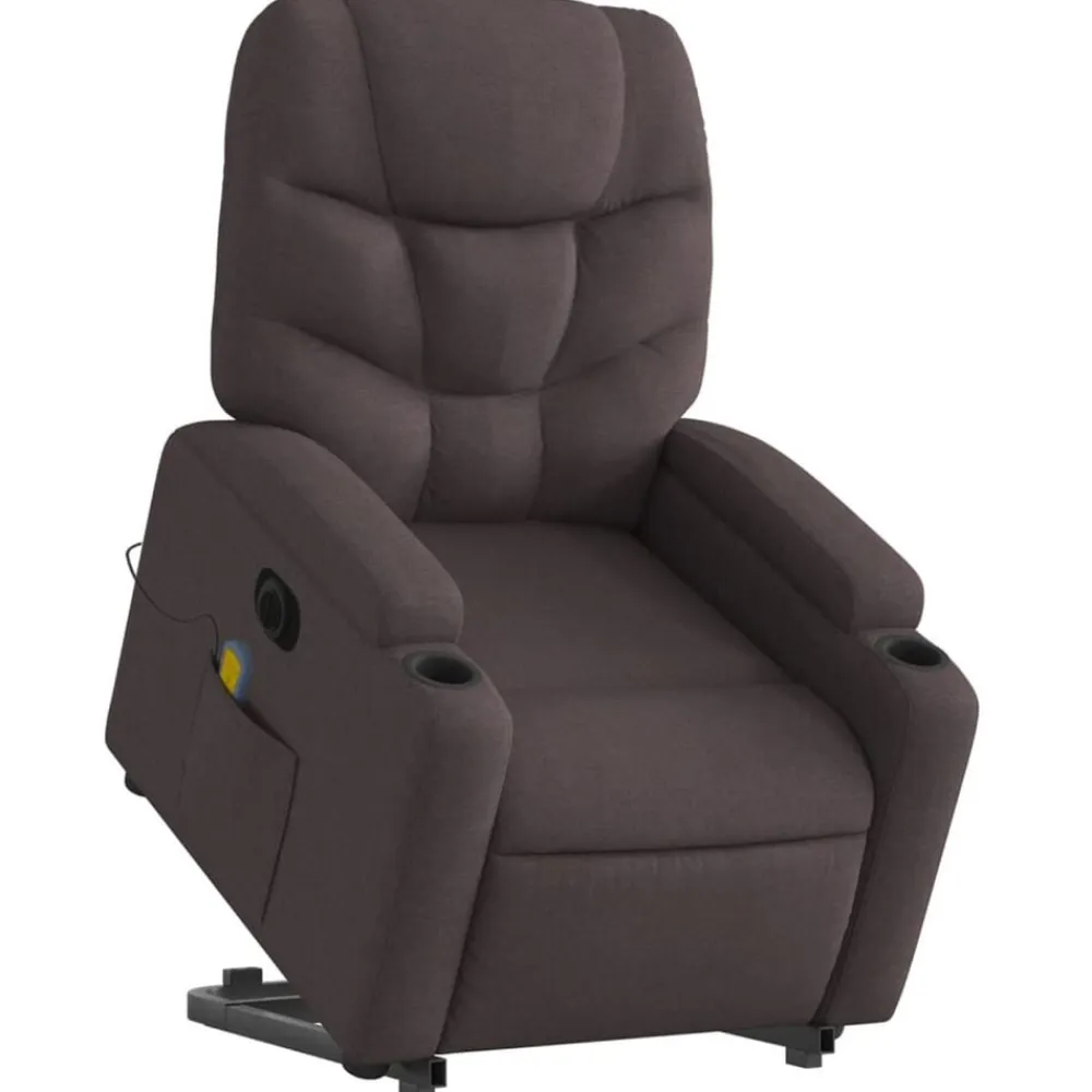 vidaXL Sillas-Sillón masaje eléctrico reclinable elevable tela marrón oscuro