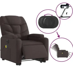 vidaXL Sillas-Sillón masaje eléctrico reclinable elevable tela marrón oscuro