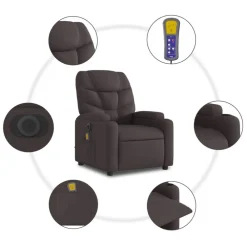 vidaXL Sillas-Sillón masaje eléctrico reclinable elevable tela marrón oscuro