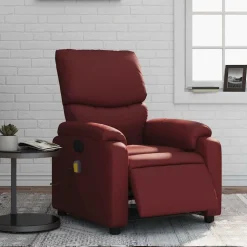 vidaXL Sillón masaje reclinable eléctrico cuero sintético rojo tinto Rojo vino tinto Online