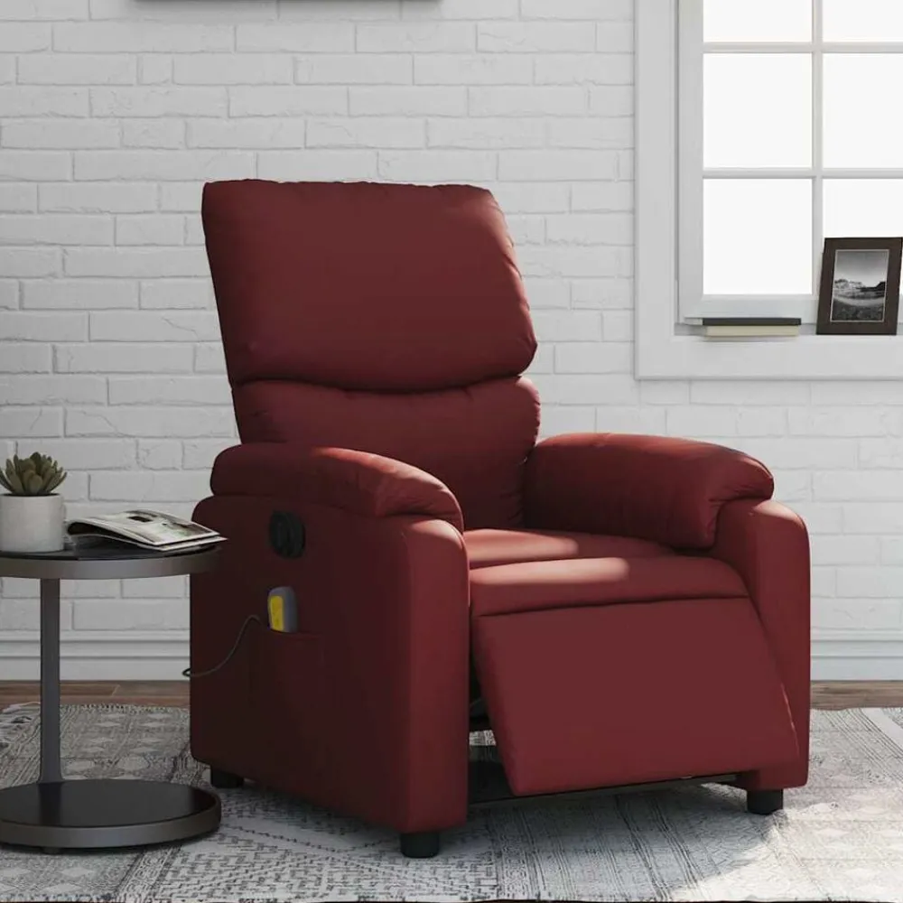 vidaXL Sillón masaje reclinable eléctrico cuero sintético rojo tinto Rojo vino tinto Online