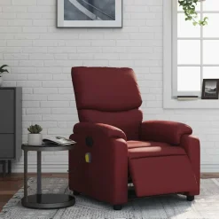 vidaXL Sillón masaje reclinable eléctrico cuero sintético rojo tinto Rojo vino tinto Online