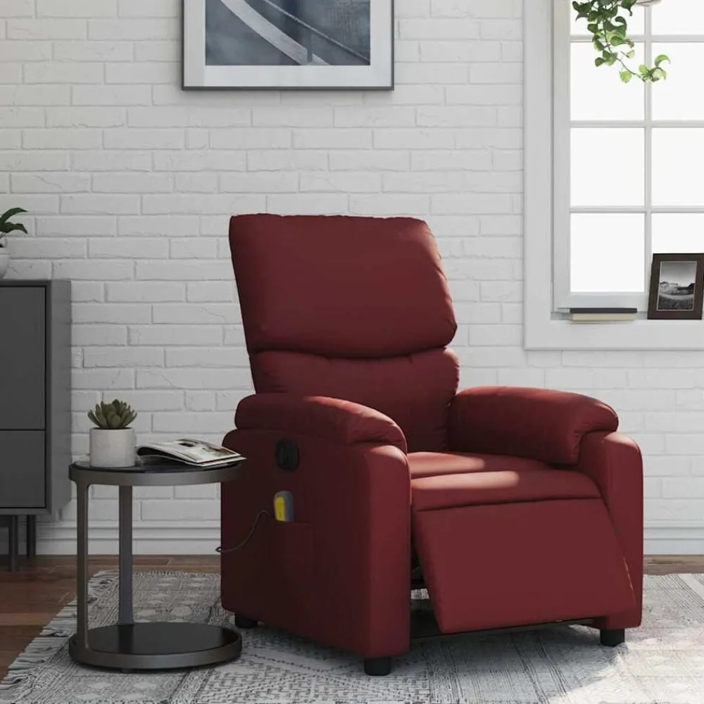 vidaXL Sillón masaje reclinable eléctrico cuero sintético rojo tinto Rojo vino tinto Online