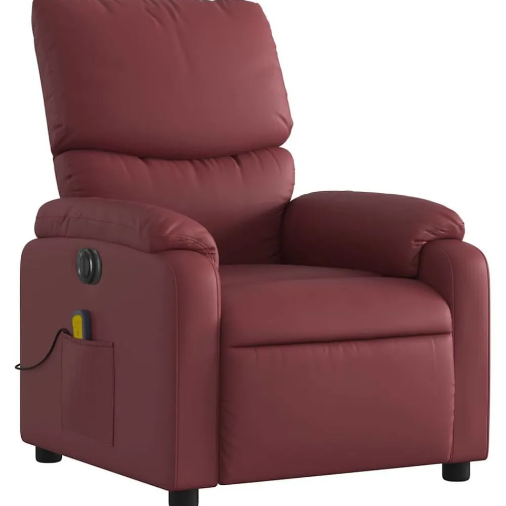 vidaXL Sillón masaje reclinable eléctrico cuero sintético rojo tinto Rojo vino tinto Online