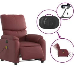 vidaXL Sillón masaje reclinable eléctrico cuero sintético rojo tinto Rojo vino tinto Online