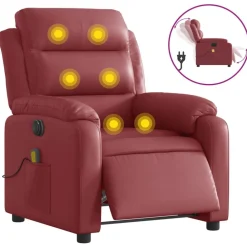 vidaXL Sillón masaje reclinable eléctrico cuero sintético rojo tinto Rojo vino tinto Clearance