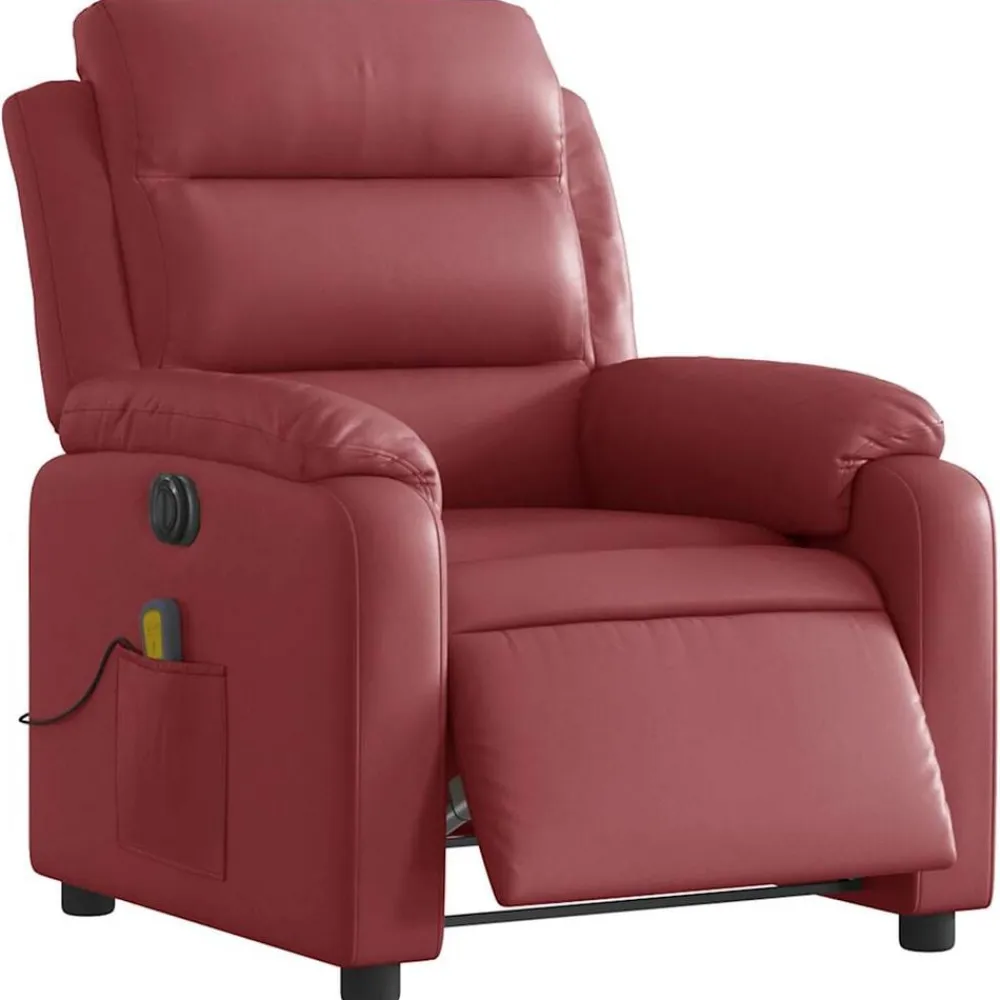 vidaXL Sillón masaje reclinable eléctrico cuero sintético rojo tinto Rojo vino tinto Clearance