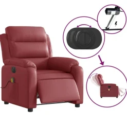 vidaXL Sillón masaje reclinable eléctrico cuero sintético rojo tinto Rojo vino tinto Clearance