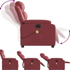 vidaXL Sillón masaje reclinable eléctrico cuero sintético rojo tinto Rojo vino tinto Clearance