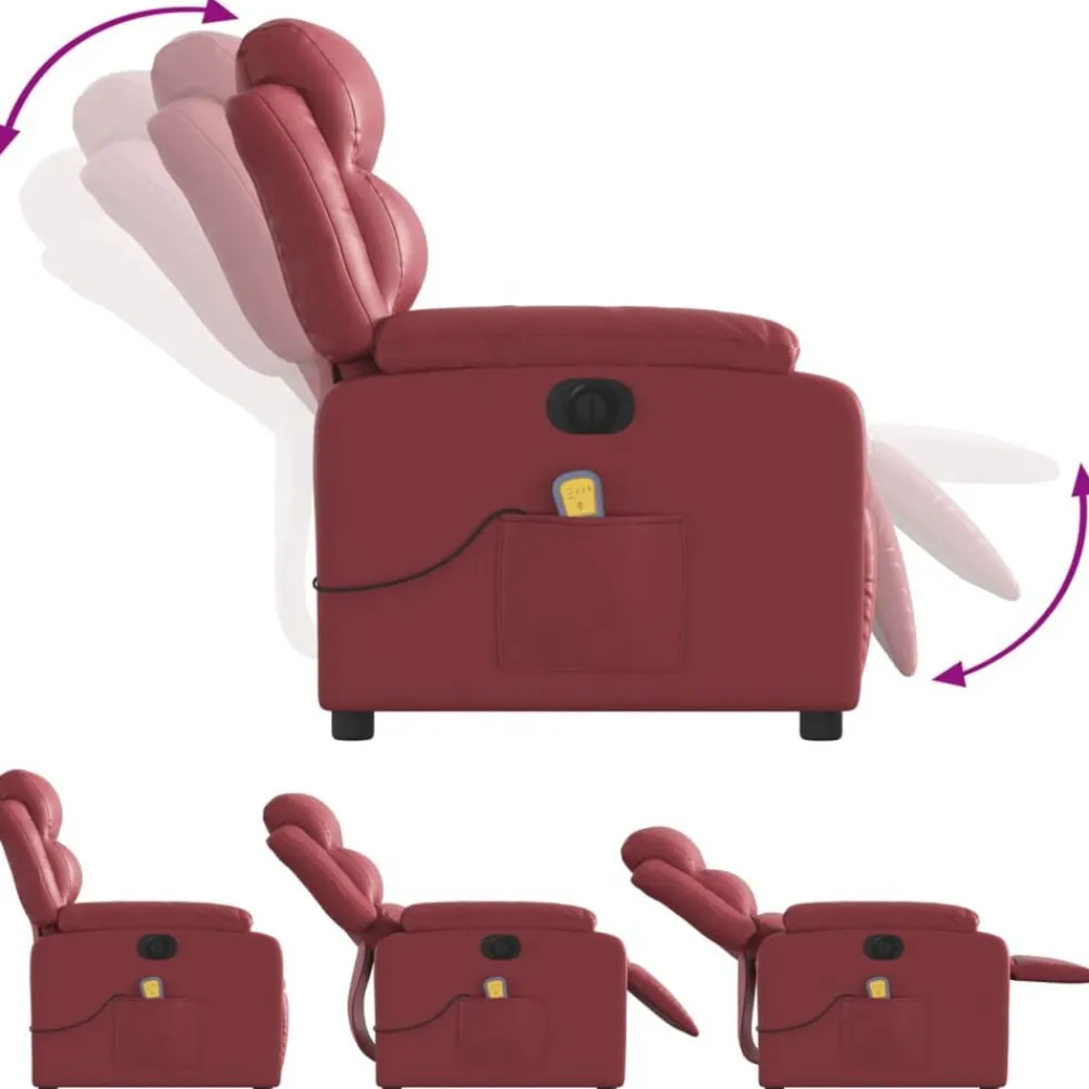 vidaXL Sillón masaje reclinable eléctrico cuero sintético rojo tinto Rojo vino tinto Clearance