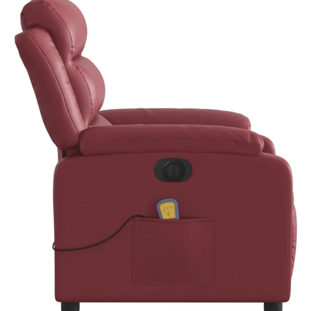 vidaXL Sillón masaje reclinable eléctrico cuero sintético rojo tinto Rojo vino tinto Clearance