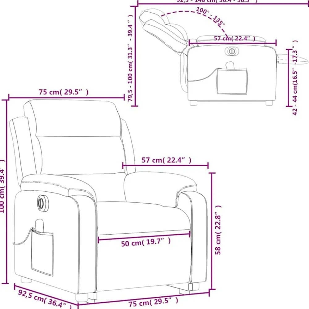vidaXL Sillas-Sillón masaje reclinable elevable terciopelo