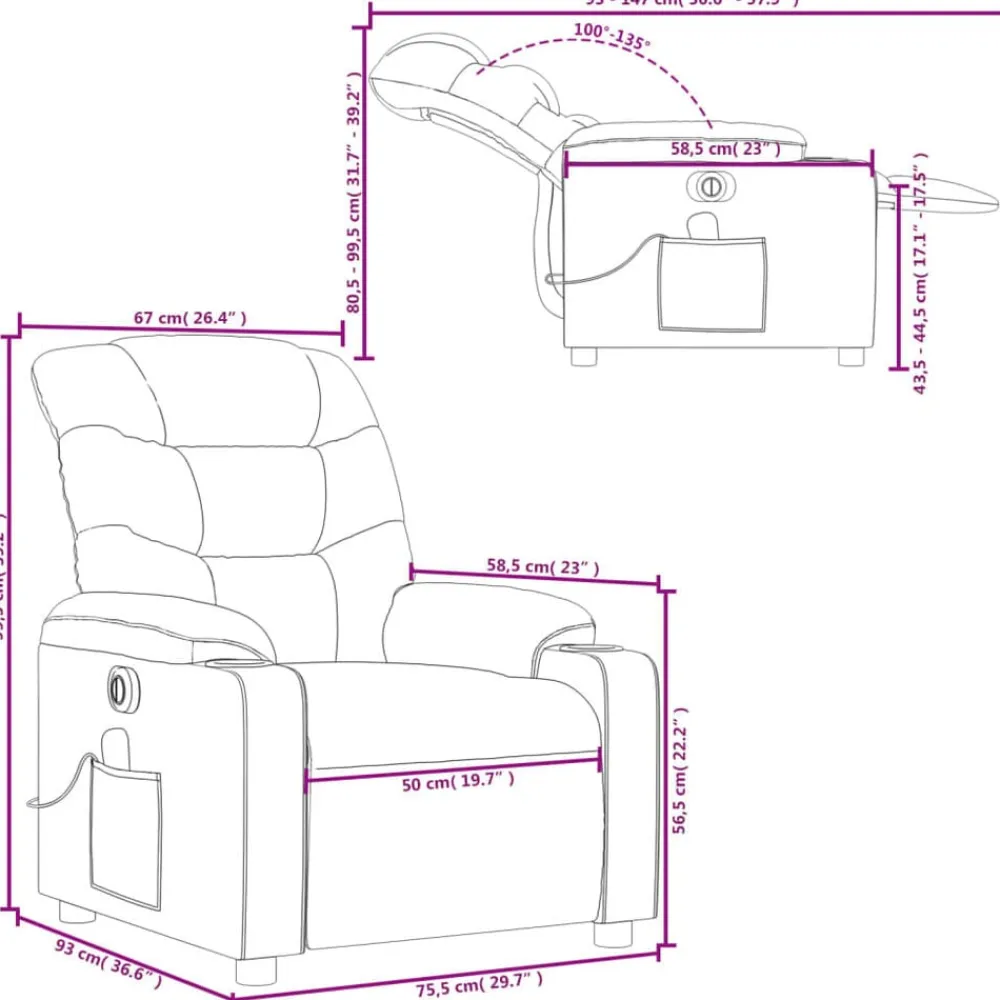 vidaXL Sillón masaje reclinable eléctrico cuero sintético rojo tinto Rojo vino tinto Best