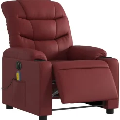 vidaXL Sillón masaje reclinable eléctrico cuero sintético rojo tinto Rojo vino tinto Best