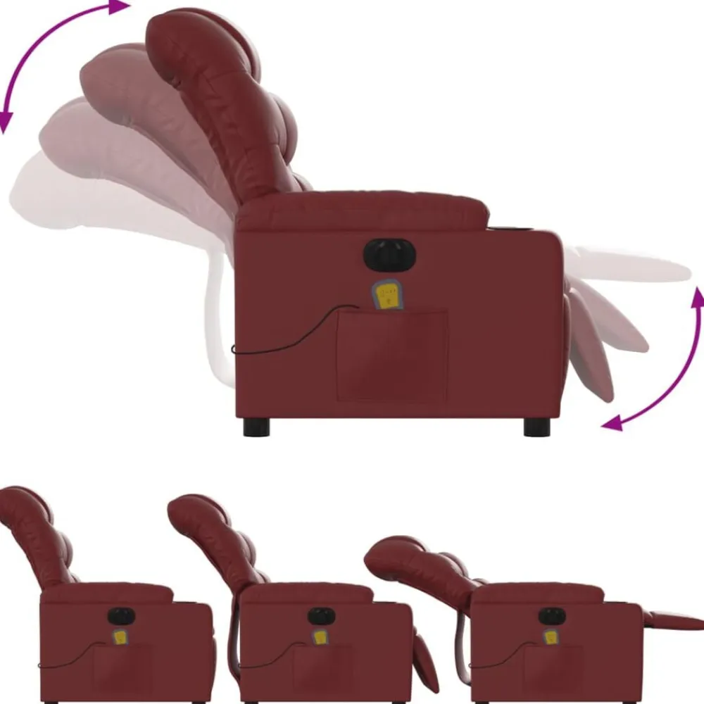 vidaXL Sillón masaje reclinable eléctrico cuero sintético rojo tinto Rojo vino tinto Best