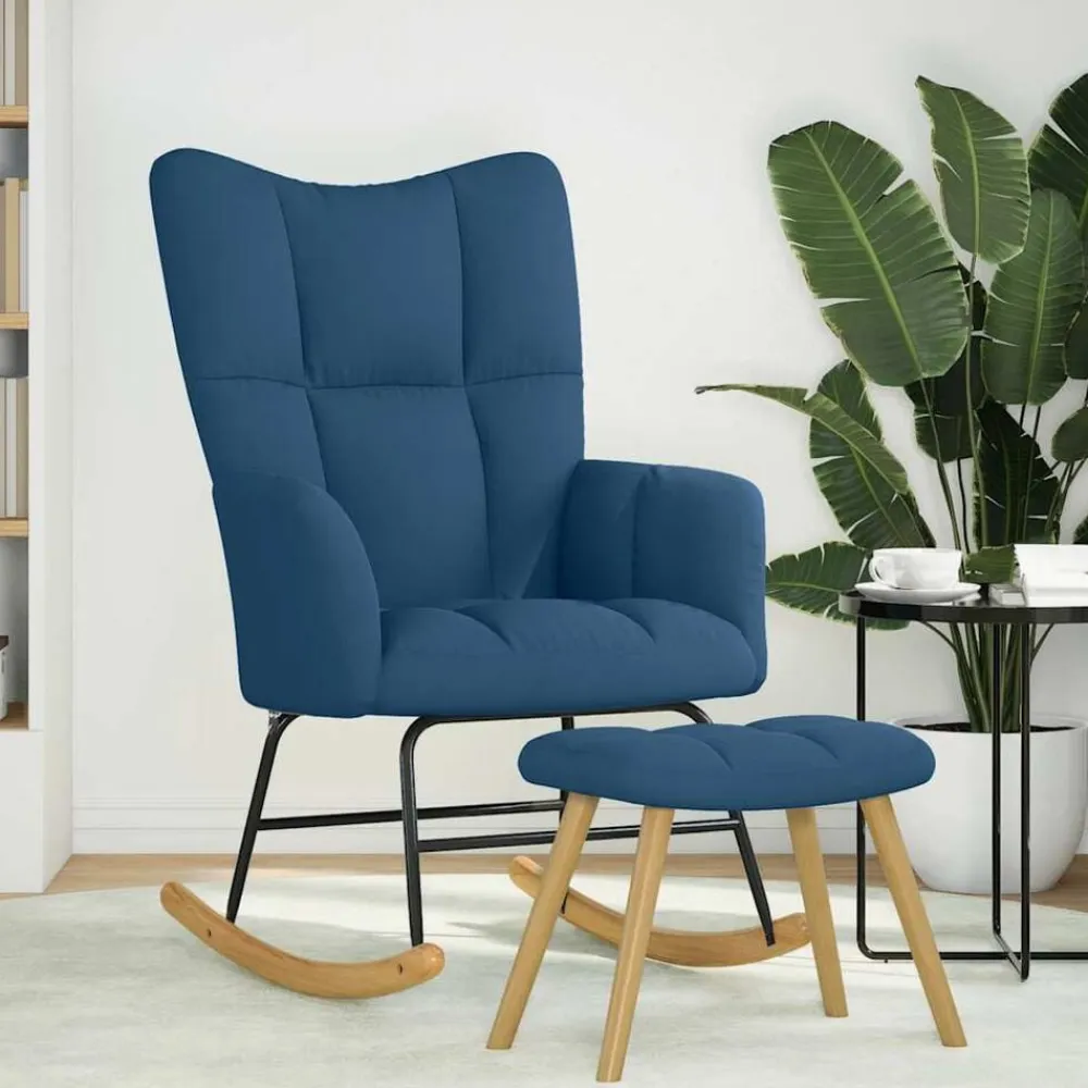 vidaXL Sillas-Sillón mecedora con taburete tela